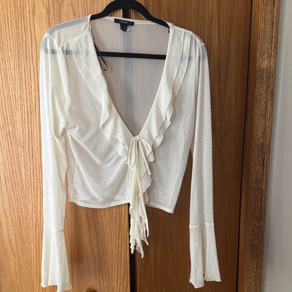 Forever 21 Cream Sheer Ruffle Blouse